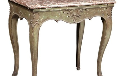 Louis XV Provincial Green-Painted Marble Top Table