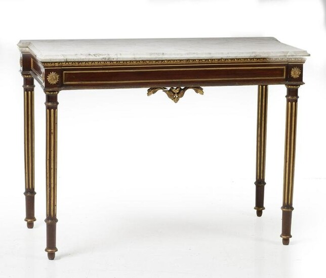 Louis XVI style console table with white marble top