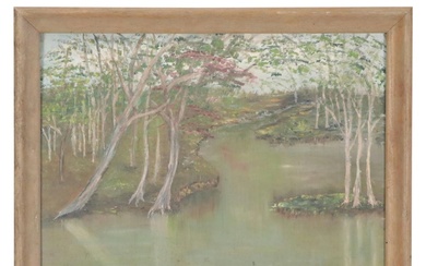 Lucille Fedder Wooded Landscape Oil Painting "Deep River," 1965