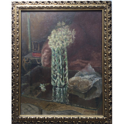 Luigi Zago ( Villafranca Veronese 1894 - Buenos Aires 1952 ) , "Fiori" 950, olio su cartone telato (cm 50x40) Firmato e datato in basso a destra. Al retro: cartiglio del pittore....