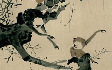 MORIKAGE, Kusumi (1620-1690): Monkeys in a Tree at full moon