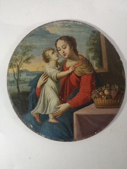 "Madonna with baby Jesus" (1) - oil on wood panel - Early 19th century