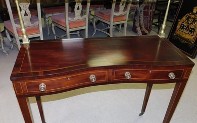 Mahogany Inlay Two Drawer Server With Brass Gallery