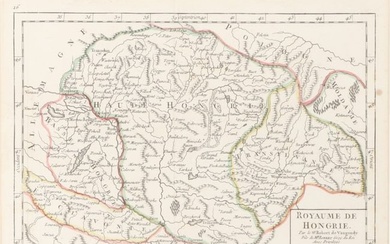Map of the Kingdom of Hungary (Royaume de Hongrie), copper engraving on papier verge, 1749 7 1/2"H x