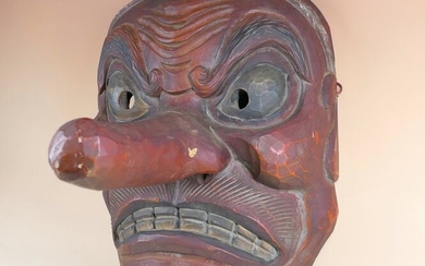 Mask - Wood - Superb large Japanese wood carved mask decoration'Daitengu' - Japan - Early Showa period