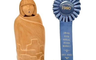 Maxine Toya (Jemez Pueblo, b. 1948) Ceramic Figure Pueblo Crier w/ First Prize Ribbon