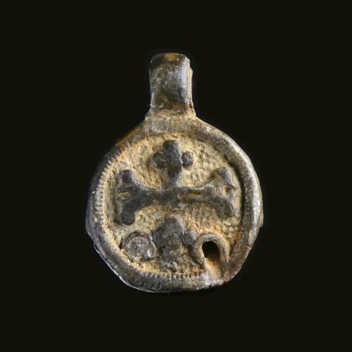 Medieval Bronze Crusader Pendant with Cross Patonce and Christ on the Cross
