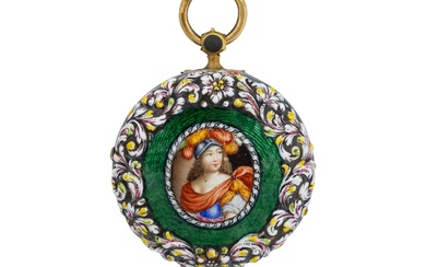 Minerva und Apoll An important, small, one-handed gold and enamel verge pocket watch...
