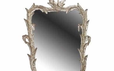 Miroir de table Vanity. Cadre en noyer peint en gris à décor sculpté de feuilles. Travail italien