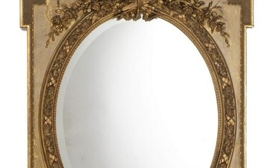 Miroir ovale à encadrement rectangulaire en stuc doré