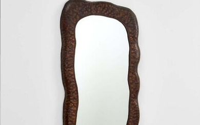 Mirror with shaped frame in hammered copper foil.