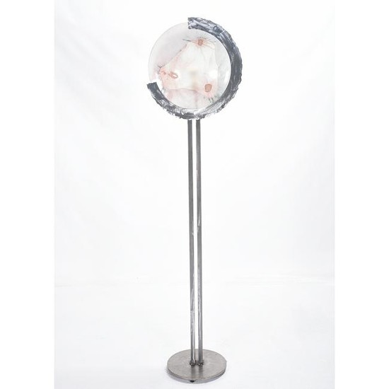 Modern Brutalist Style Brushed Steel Floor Lamp with