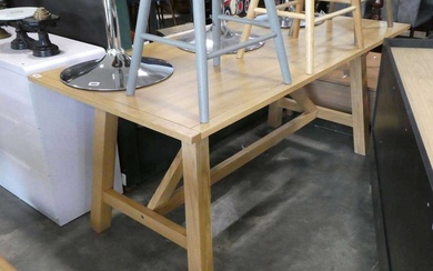 Modern light oak trestle type dining tableCondition Report There is...