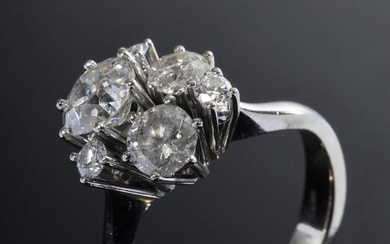 Modern white gold 585 ring with old- and brilliant-cut diamonds (together approx. 0.92ct/P1-2/W-Y), 5.5g, size 57