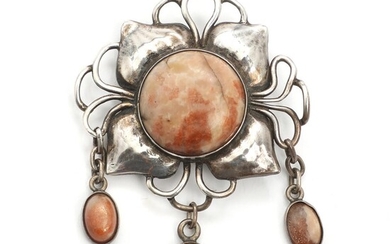 SOLD. Mogens Ballin: Brooch set with pressumably aventurines., mounted in silver. L. 6 cm. Weight app. 14 g. – Bruun Rasmussen Auctioneers of Fine Art