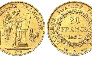 Monnaies et médailles d'or étrangères, France, Troisième République, 1871-1940, 20 francs Génie debout 1889 A....