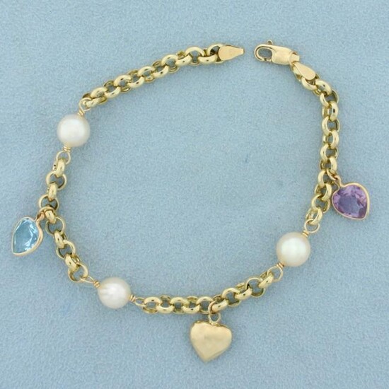 Multi-Colored Gemstone and Cultured Pearl Rollo Link