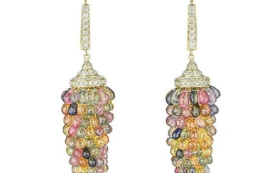 Multi-Colored Sapphire and Diamond Grape Drop Earrings