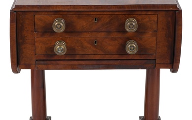 NEW ENGLAND CLASSICAL MAHOGANY WORK TABLE, EARLY 19TH CENTURY 28 x 20 1/4 x 20 1/2 in. (71.1 x 51.4 x 52.1 cm.)