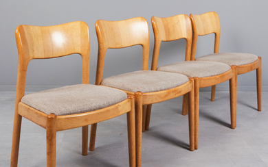 NIELS KOEFOED. for Koefoed Hornslet, four chairs/dining room chairs, oak, fabric, 1960s, Denmark (4).