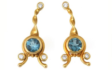 Natascha Trolle A pair of ear pendants each set with a circular-cut...
