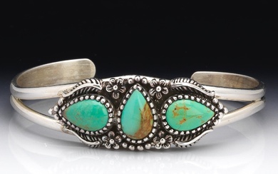 Native American Sterling Silver and Turquoise Bracelet