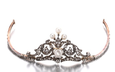 Natural pearl and diamond tiara, circa 1890
