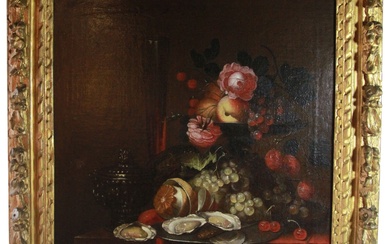 "Nature morte de fruits sur une table de service Huile sur toile, probablement italienne, 19e...