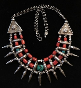 Necklace - Coral, Silver +800, Turquoise - Ladakh, India