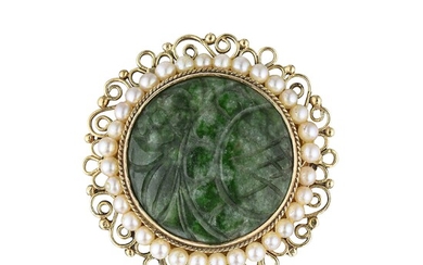 Nephrite and Seed Pearl Brooch/Pendant