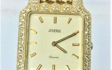 New Solid 18k Yellow Gold JUVENIA Unisex watch with Diamonds Ref 11521BR2