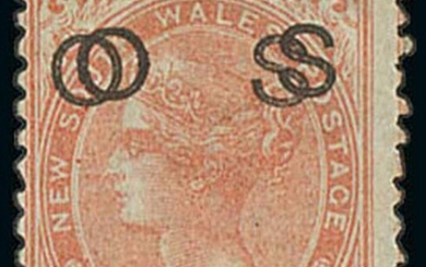 New South Wales Official Stamps 1879-85 perf 13, 1d. salmon with error overprint double, unused...