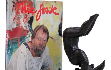 Nic Jonk (1928-1994), Bronzen sculptuur van een op haar kop...