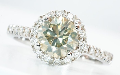 **No Reserve** - 18 kt. White gold - Ring - 1.61 ct Diamond - Natural Light Grayish Yellowish Brown SI2 & VS Diamonds