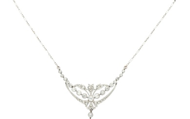 No Reserve - French platinum Art Nouveau necklace with old cut diamonds.