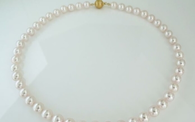 No Reserve Price - Akoya pearls, Rare Huge AAA 8.5 -9 mm - Necklace, 18 kt. Yellow Gold - Diamonds