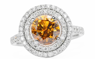No Reserve Price - Ring - 18 kt. White gold - 2.17 tw. Orange Diamond (Natural coloured) - Diamond