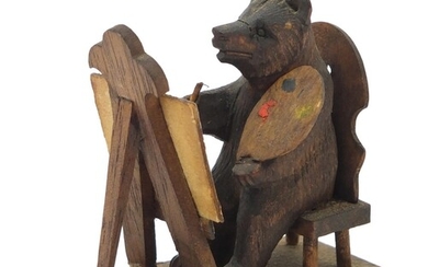 Novelty miniature Black Forest carved wooden bear seated at ...