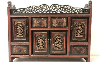 ORIENTAL CARVED WOOD TABLE CABINET