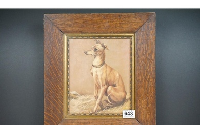 Oak and gilt framed fine oil painting portrait of a lurcher ...
