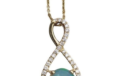 Opal Pendant w Diamond Accents in Solid 14k Yellow Gold Round 6mm