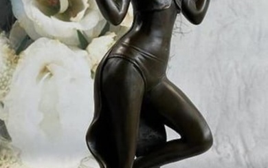 Original Art Deco Bronze Statue Of Jazz Broadway Drama Theatre Dancer - 14" x 6"