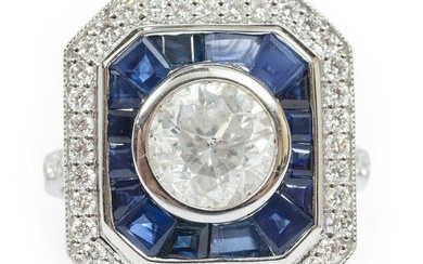 Oscar Friedman Platinum, Diamond Sapphire Ring