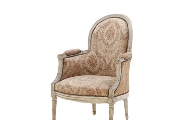 PAINTED FRENCH LOUIS XVI STYLE CLOSED ARM CHAIR C 1910.