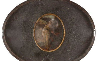 PAINTED OVAL TOLE TRAY 19th Century Length 29".