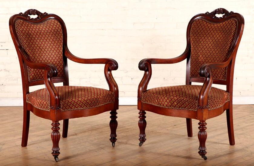 PAIR 19TH C. LOUIS PHILIPPE STYLE ARM CHAIRS