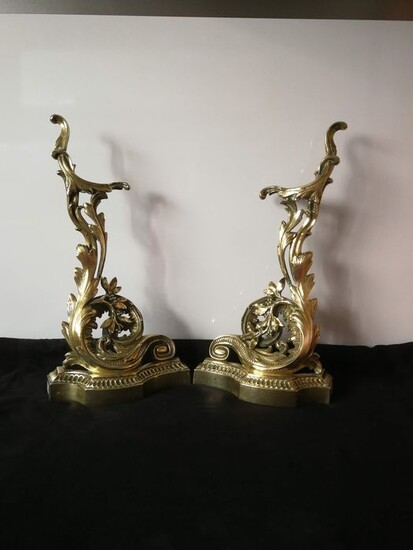 PAIR OF CHENETS - Louis XV Style - Bronze (gilt) - Late 19th century