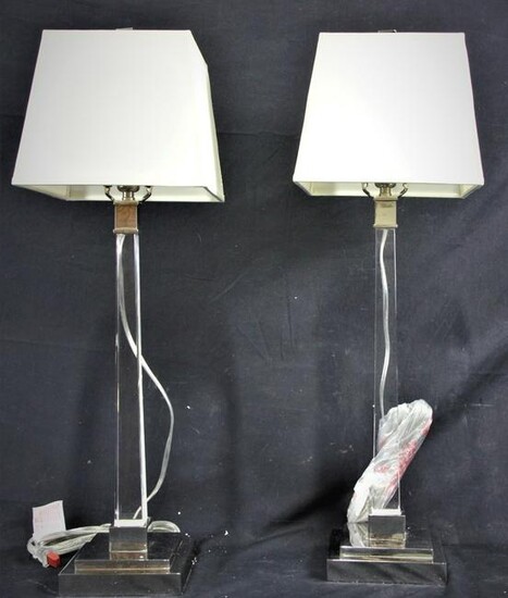 PAIR OF CONTEMPORARY LUCITE CANDLESTICK LAMPS