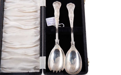 PAIR OF EDWARDIAN SILVER PICTURE-BACK SERVING SPOONS THOMAS BRADBURY & SONS, SHEFFIELD 1905