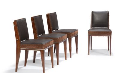 PAUL DUPR-LAFON (1900-1970) Suite de quatre chaises en bois teint,...